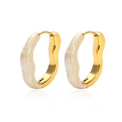 Σκουλαρίκια ατσάλι κρίκοι με λευκό-EA421