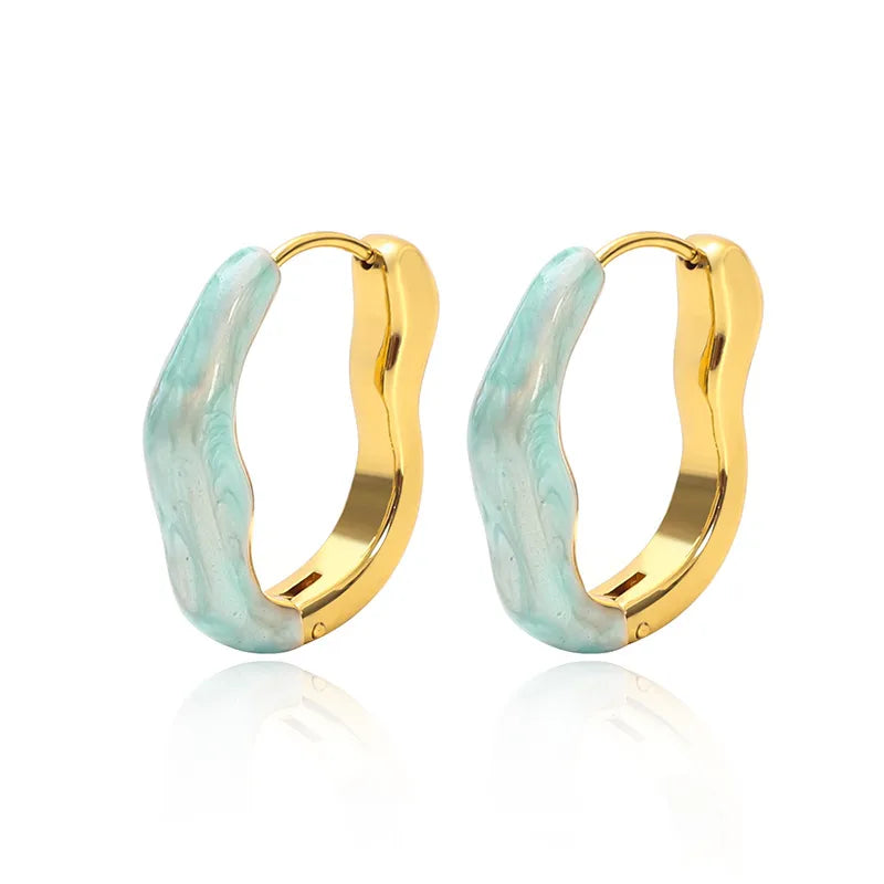 Σκουλαρίκια ατσάλι κρίκοι με γαλάζιο-EA595