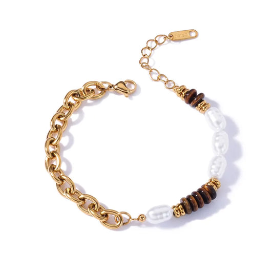 Βραχιόλι επιχρυσωμένο ατσάλι αλυσίδα και πέρλες-BR146