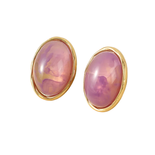 Σκουλαρίκια επιχρυσωμένο ατσάλι μωβ οβαλ-EA634