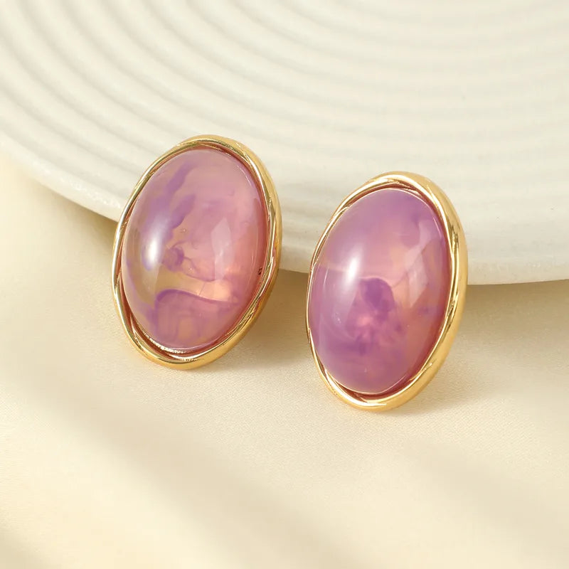 Σκουλαρίκια επιχρυσωμένο ατσάλι μωβ οβαλ-EA634