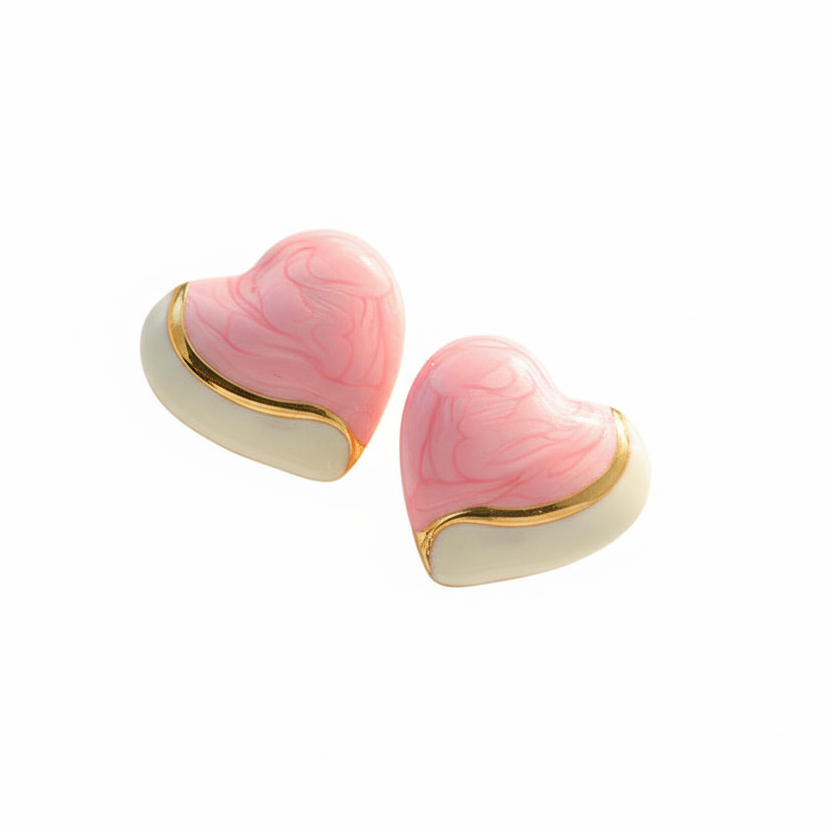Cercei din oțel placat cu aur, inimi roz-EA830