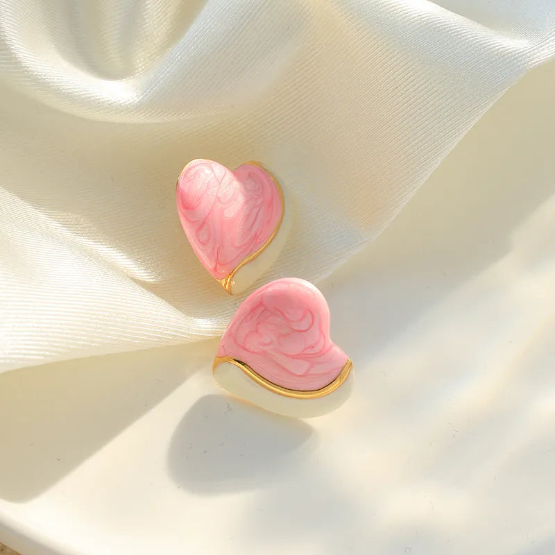 Cercei din oțel placat cu aur, inimi roz-EA830