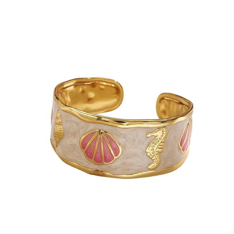 Βραχιόλι επιχρυσωμένο ατσάλι με ροζ κοχύλια - BR464