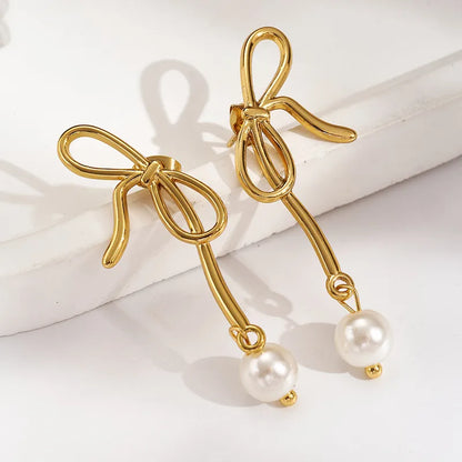 Cercei fundita din otel auriu cu perla-EA653