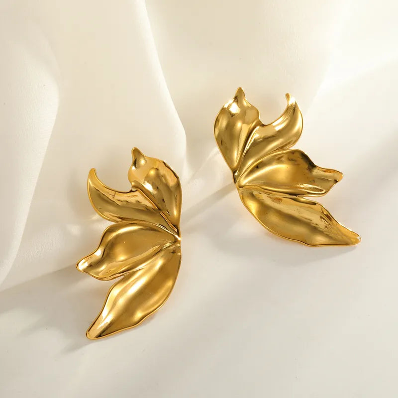 Σκουλαρίκια επιχρυσωμένο ατσάλι με φύλλα-EA654