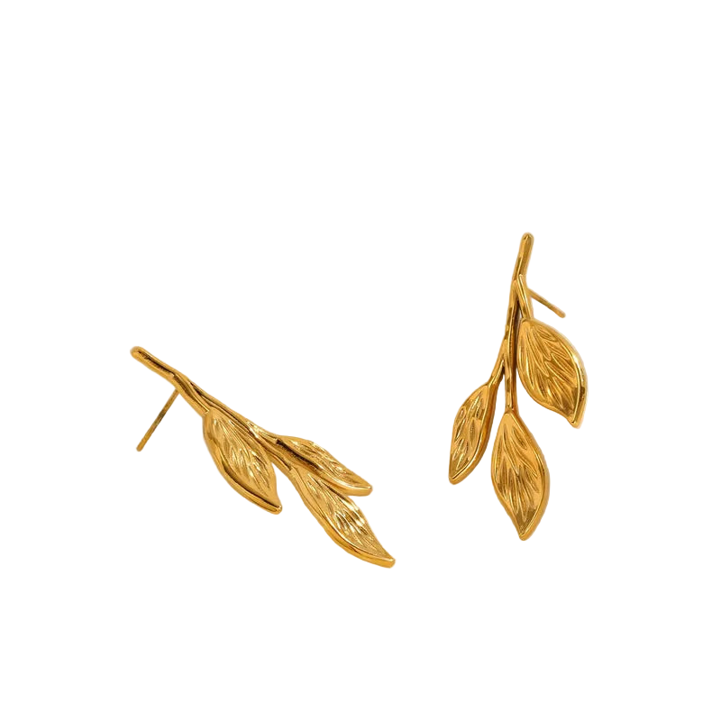 Σκουλαρίκια επιχρυσωμένο ατσάλι φύλλα-EA587