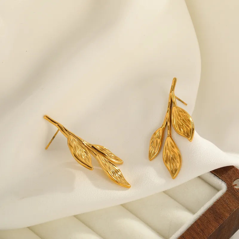 Σκουλαρίκια επιχρυσωμένο ατσάλι φύλλα-EA587