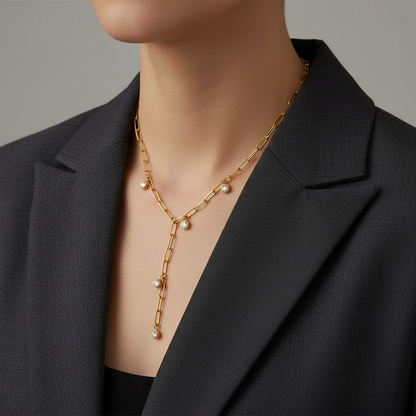 Κολιέ επιχρυσωμένο ατσάλι μακρύ με zircon-NE487