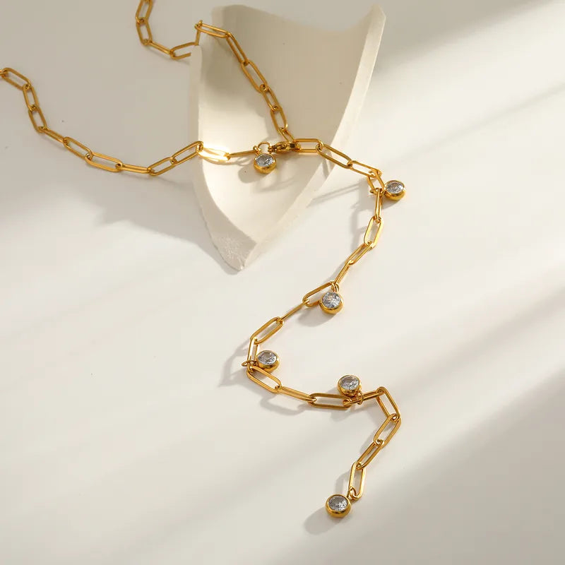 Κολιέ επιχρυσωμένο ατσάλι μακρύ με zircon-NE487