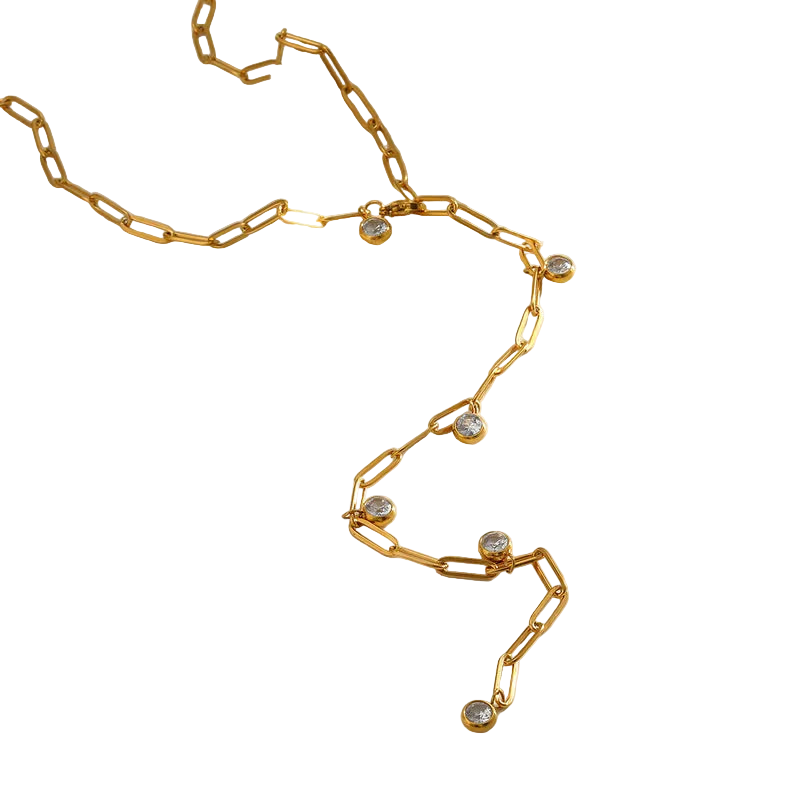 Κολιέ επιχρυσωμένο ατσάλι μακρύ με zircon-NE487