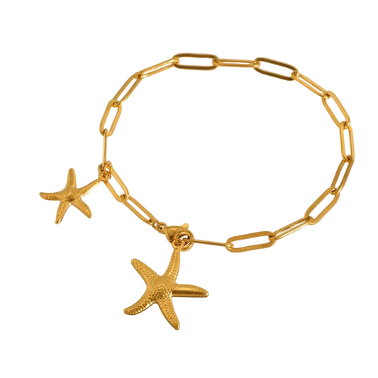 Βραχιόλι ατσάλινο χρυσό με αστερίες - BR382