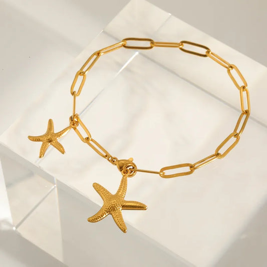 Βραχιόλι ατσάλινο χρυσό με αστερίες - BR382