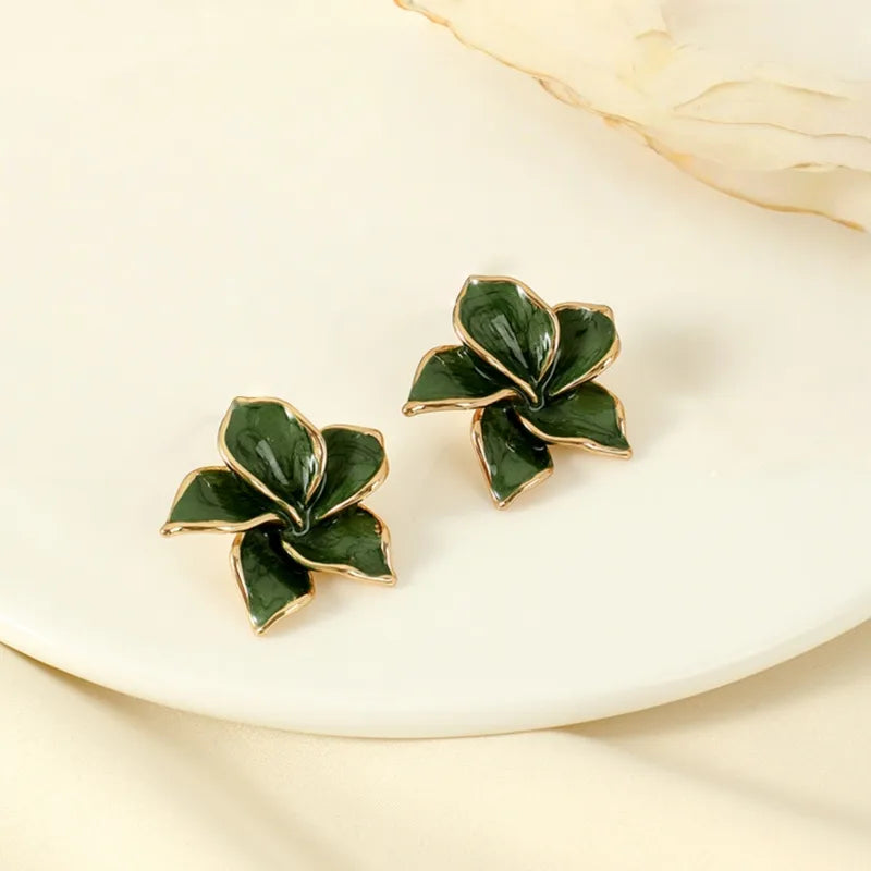 Gold plated steel flower petrol earrings-EA581