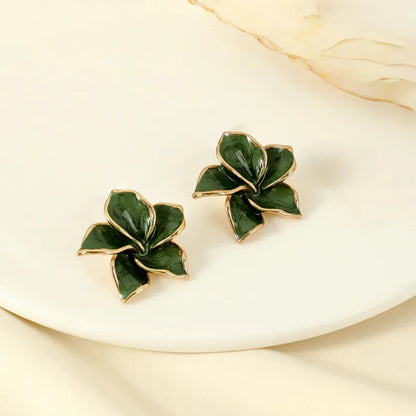 Gold plated steel flower petrol earrings-EA581