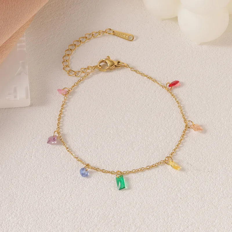 Βραχιόλι επιχρυσωμένο ατσάλι με πολύχρωμα κρύσταλλα-BR158