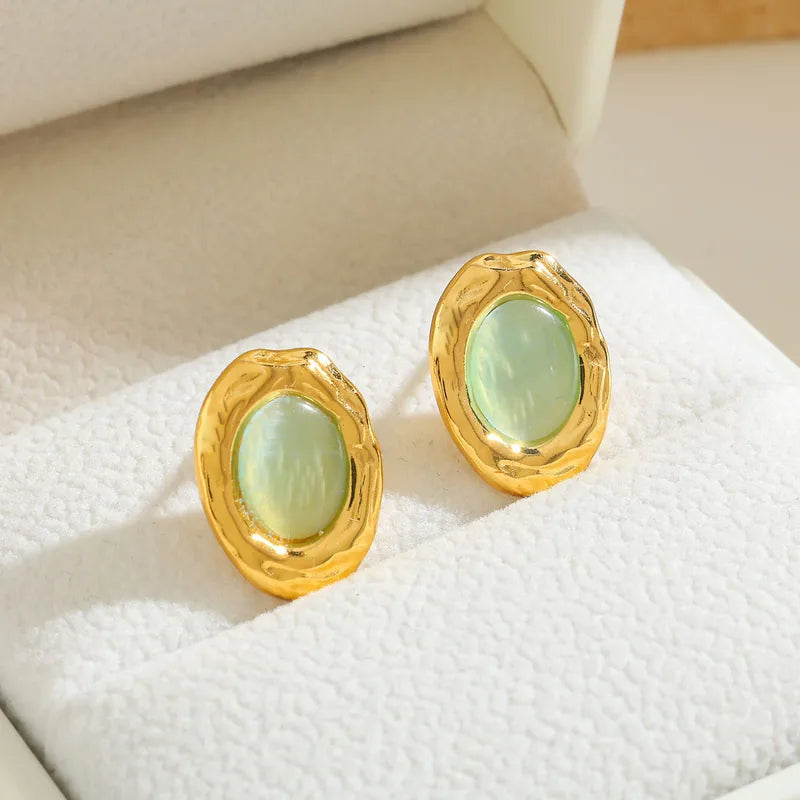 Σκουλαρίκια επιχρυσωμένο ατσάλι με πράσινες πέτρες -EA705