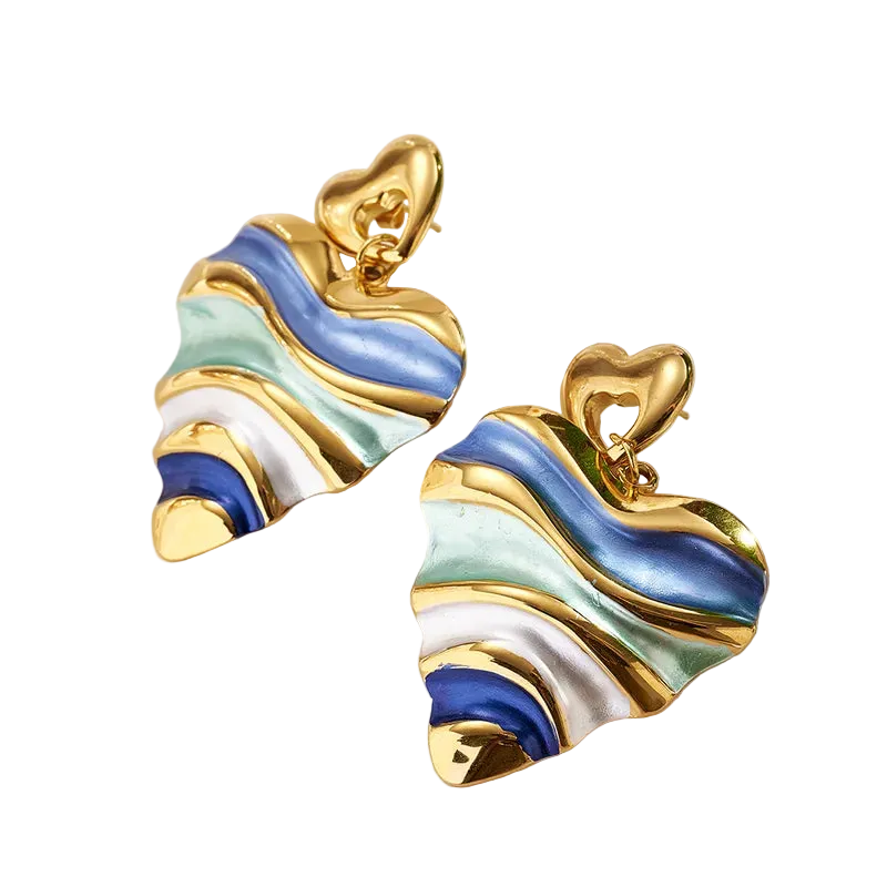 Σκουλαρίκια ατσάλι καρδιά με μπλέ αποχρώσεις - EA001