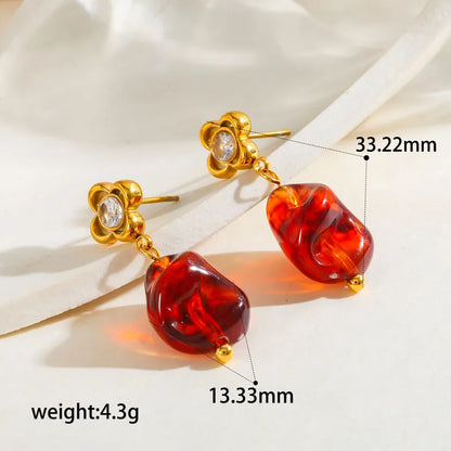 Σκουλαρίκια επιχρυσωμένο ατσάλι με zircon και πορτοκαλί-EA367