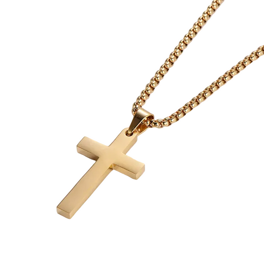 Κολιέ επιχρυσωμένο ατσάλι σταυρός-NE525