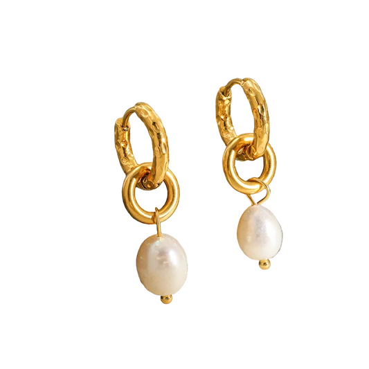 Σκουλαρίκια επιχρυσωμένο ατσάλι κρίκοι με πέρλα-EA512