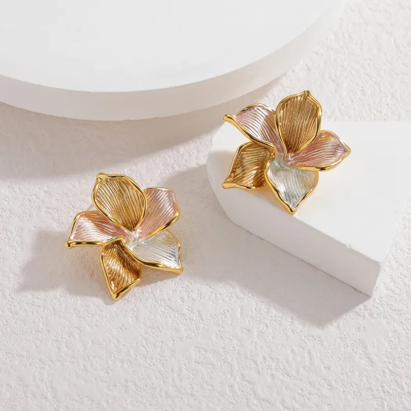 Cercei din oțel placat cu aur, tricolor, flori - EA825