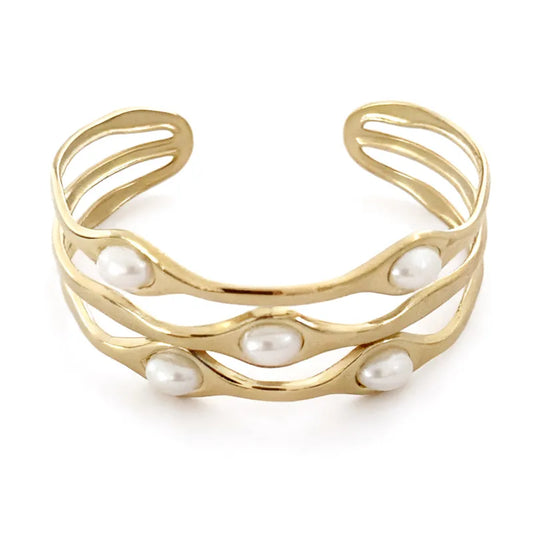 Βραχιόλι επιχρυσωμένο ατσάλι με πέρλες-BR069