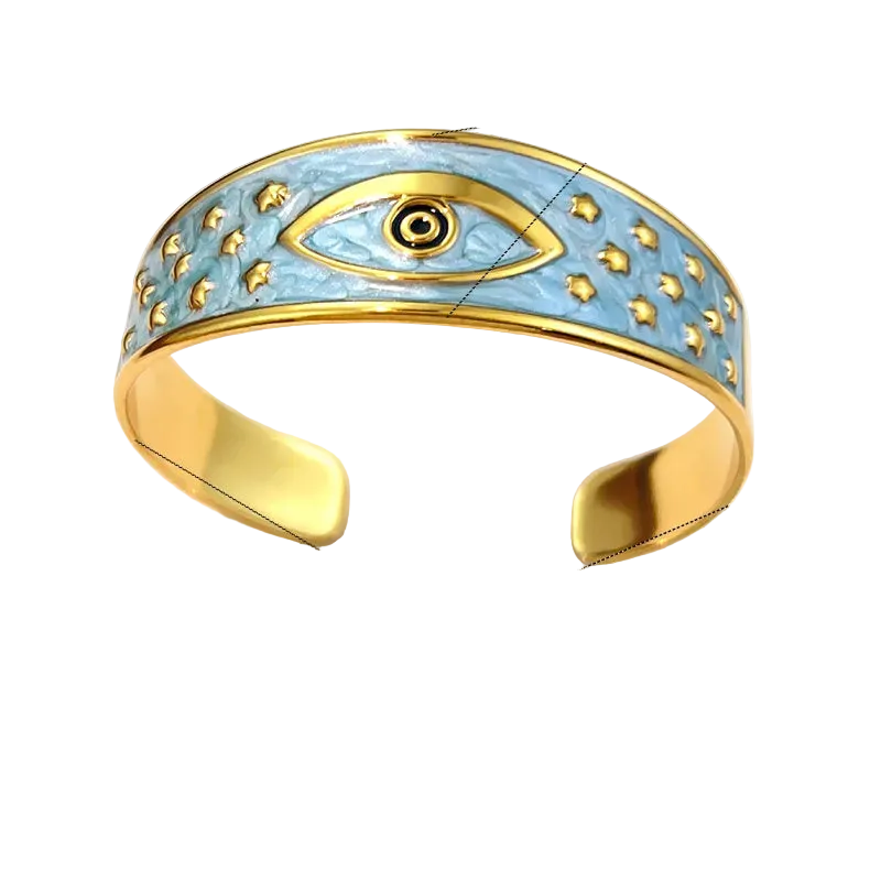 Βραχιόλι επιχρυσωμένο ατσάλι γαλάζιο με μάτι - BR466