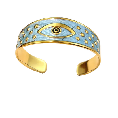 Βραχιόλι επιχρυσωμένο ατσάλι γαλάζιο με μάτι - BR466