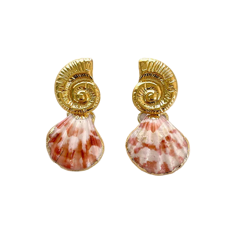 Σκουλαρίκια επιχρυσωμένο ατσάλι με φυσικό κοχύλι - EA799