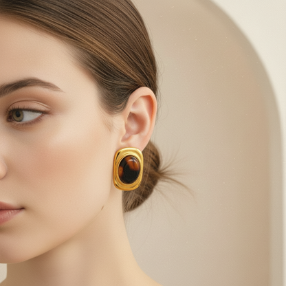 Σκουλαρίκια επιχρυσωμένο ατσάλι με δίχρωμη ρητίνη-EA082