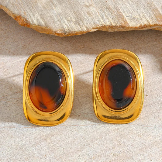 Σκουλαρίκια επιχρυσωμένο ατσάλι με δίχρωμη ρητίνη-EA082