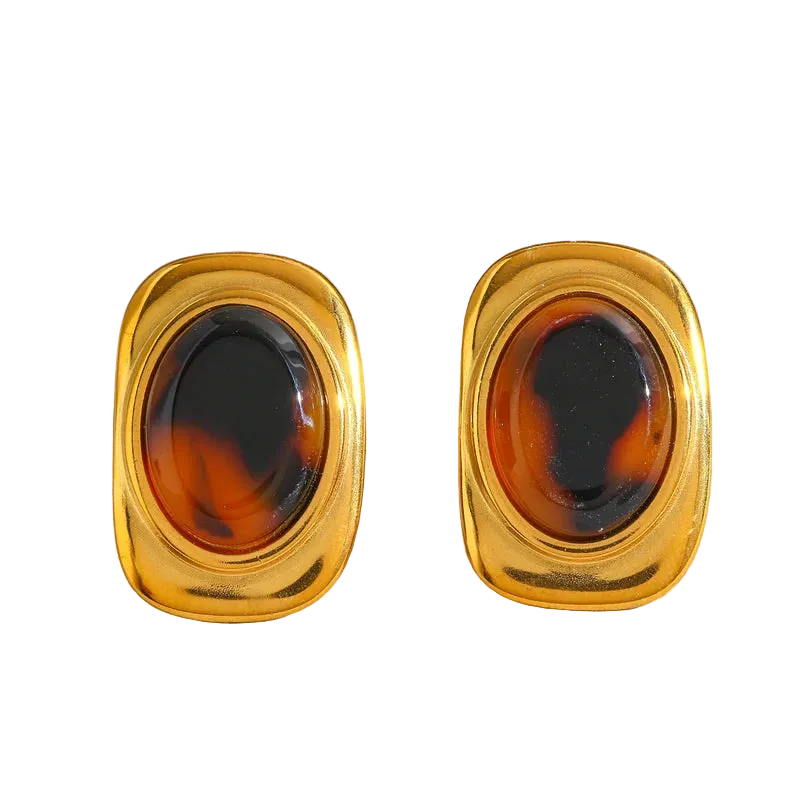 Σκουλαρίκια επιχρυσωμένο ατσάλι με δίχρωμη ρητίνη-EA082