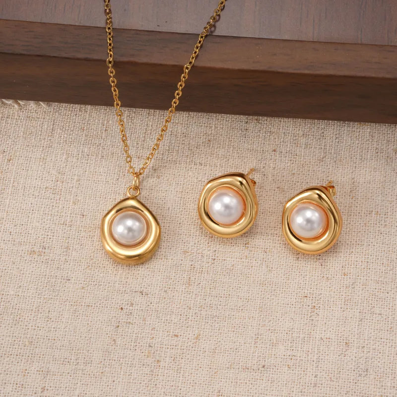 Σετ κοσμημάτων επιχρυσωμένο ατσάλι με πέρλες-SET062