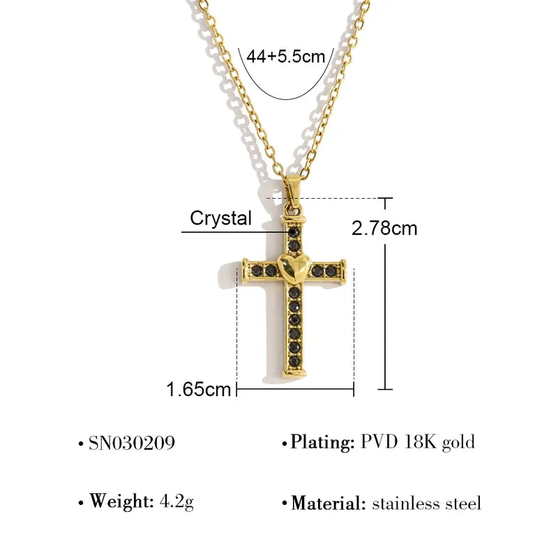 Κολιέ επιχρυσωμένο ατσάλι σταυρός με μαύρα zircon-NE300