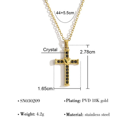 Κολιέ επιχρυσωμένο ατσάλι σταυρός με μαύρα zircon-NE300
