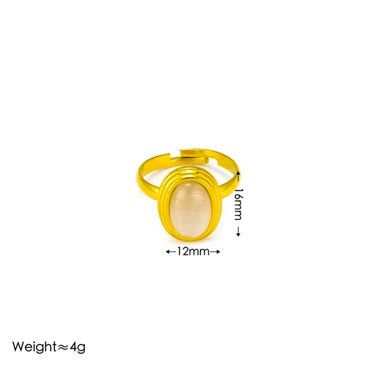 Inel din otel placat cu aur cu piatra alba-R106