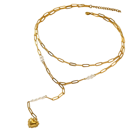 Κολιέ επιχρυσωμένο ατσάλι διπλή αλυσίδα καρδιά-NE389