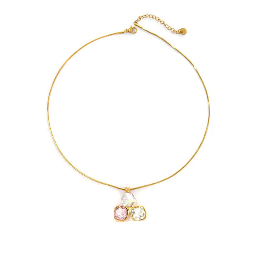 Κολιέ επιχρυσωμένο ατσάλι με τετράγωνα zircon-NE514