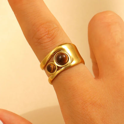 Δαχτυλίδι επιχρυσωμένο ατσάλι με δύο καφέ πέτρες-R231