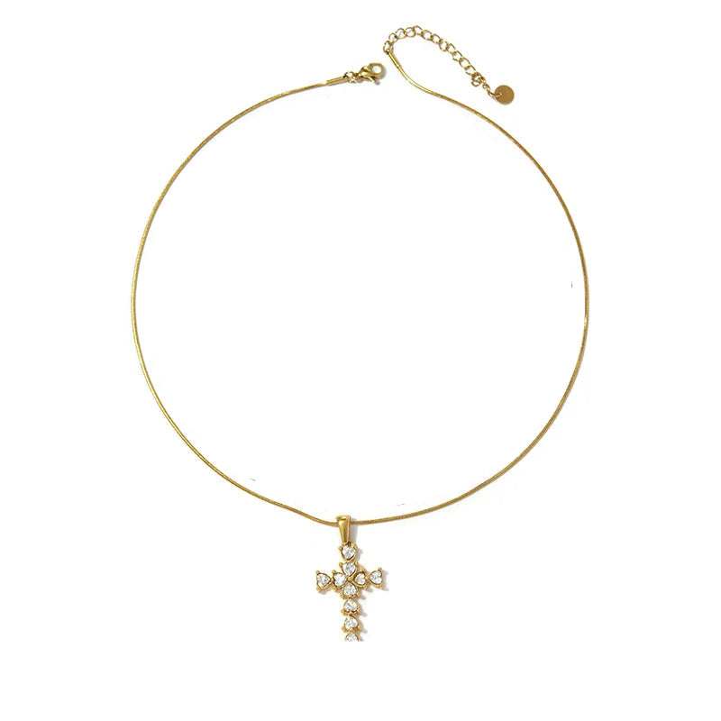 Κολιέ επιχρυσωμένο ατσάλι με σταυρό και zircon-NE438