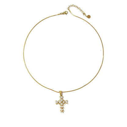 Κολιέ επιχρυσωμένο ατσάλι με σταυρό και zircon-NE438