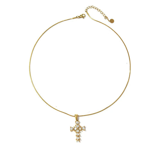 Κολιέ επιχρυσωμένο ατσάλι με σταυρό και zircon-NE438
