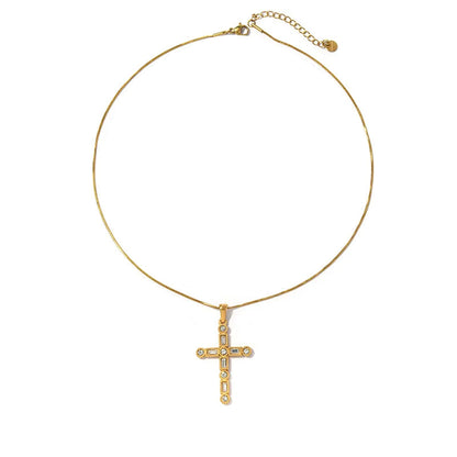 Κολιέ επιχρυσωμένο ατσάλι με σταυρό και zircon-NE437