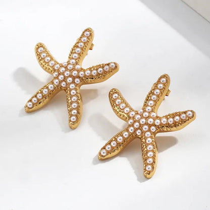 Σκουλαρίκια επιχρυσωμένο ατσάλι με κοχύλια και περλίτσες - EA788