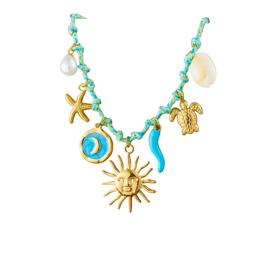 Κολιέ επιχρυσωμένο ατσάλι με καλοκαιρινά σύμβολα και πέρλες- NE622