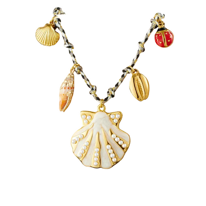 Κολιέ με μαύρο σχοινί και κοχύλι- NE625