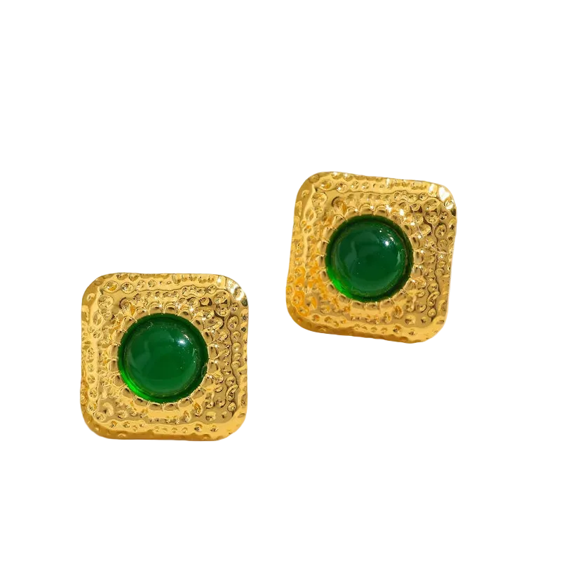 Σκουλαρίκια επιχρυσωμένο ατσάλι με πράσινη πέτρα-EA454