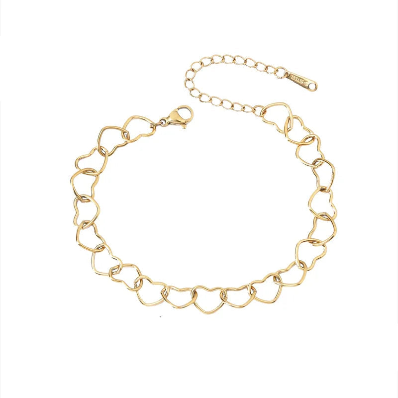 Βραχιόλι επιχρυσωμένο ατσάλι με καρδιές-BR090