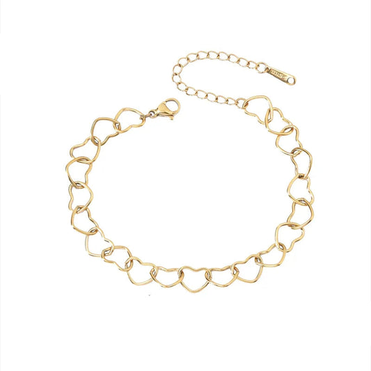 Βραχιόλι επιχρυσωμένο ατσάλι με καρδιές-BR090